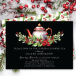 Convite de festas Bridal Tea<br><div class="desc">Este convite festivo para o chá de chá de panela da época de Natal apresenta um pote de chá enfeitado com ramos de sagrado e de morango. O convite é perfeito para celebrar a noiva que se aproxima durante o feriado. A frente do convite apresenta o pote do chá e...</div>