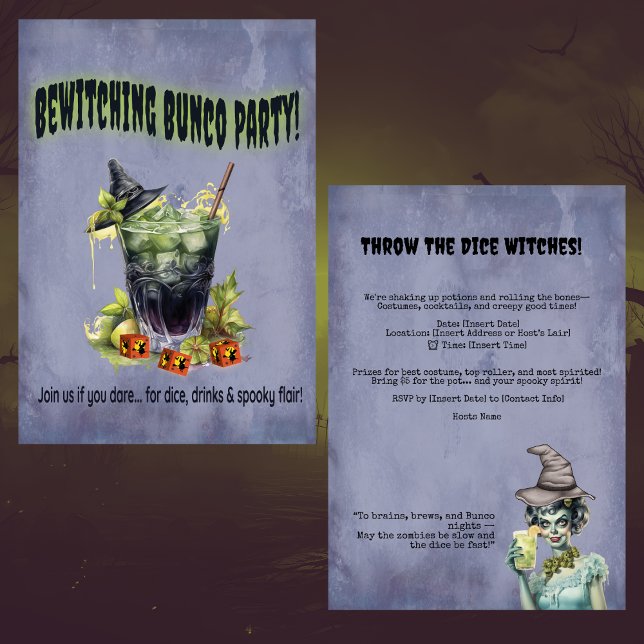 Convite de festas Bunco das Bruxas do Halloween (Bunco Halloween October Theme! Throw the dice witches! Sure to get a laugh. Party fun!)