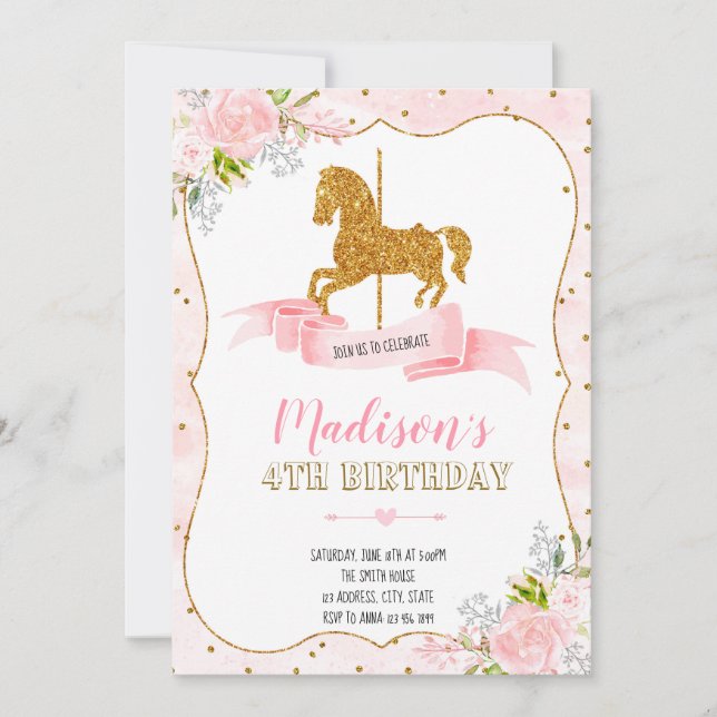 convite de festas carrossel (Frente)