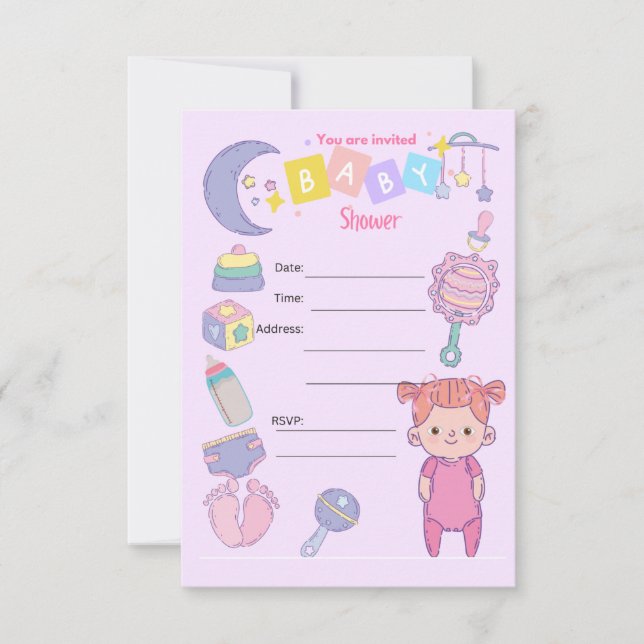 Convite de festas CHÁ DE FRALDAS GIRL (Frente)