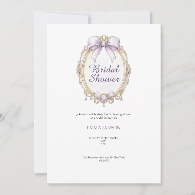 Convite de festas chá de panela de classe roxa (Frente)