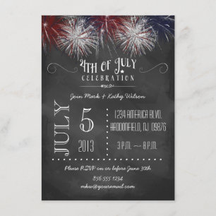 Convite de festas Chalkboard Fireworks 4 de julho