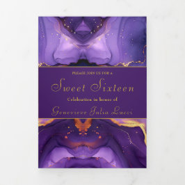 Convite de festas Chic Purple e Dourado Sweet 16