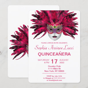 Convite de festas Colorido Mascarada Quinceañera