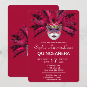 Convite de festas Colorido Mascarada Quinceañera
