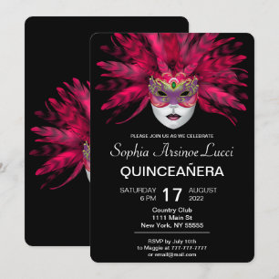 Convite de festas Colorido Mascarada Quinceañera