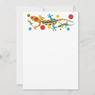 Convite de festas com design de lagartixa colorida