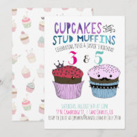 Convite de festas conjunto cupcake e soquete Muffi