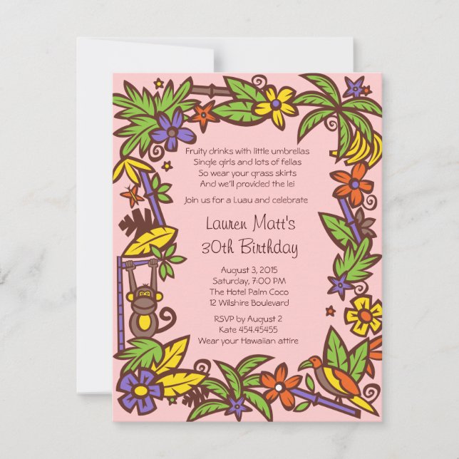 Convite de festas cor-de-rosa de Luau (Frente)