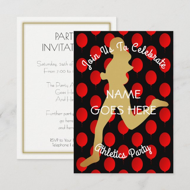 Convite de festas Customisable do atletismo (Frente/Verso)