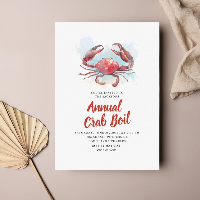 Convite de festas da família de frutos do mar de V (Annual Family Crab Boil Watercolor Party Invitation)