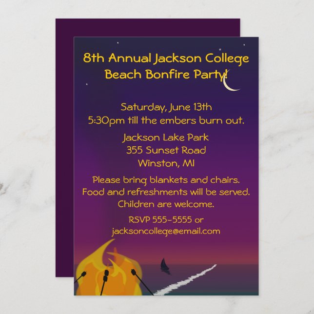 Convite de festas da fogueira da praia (Frente/Verso)