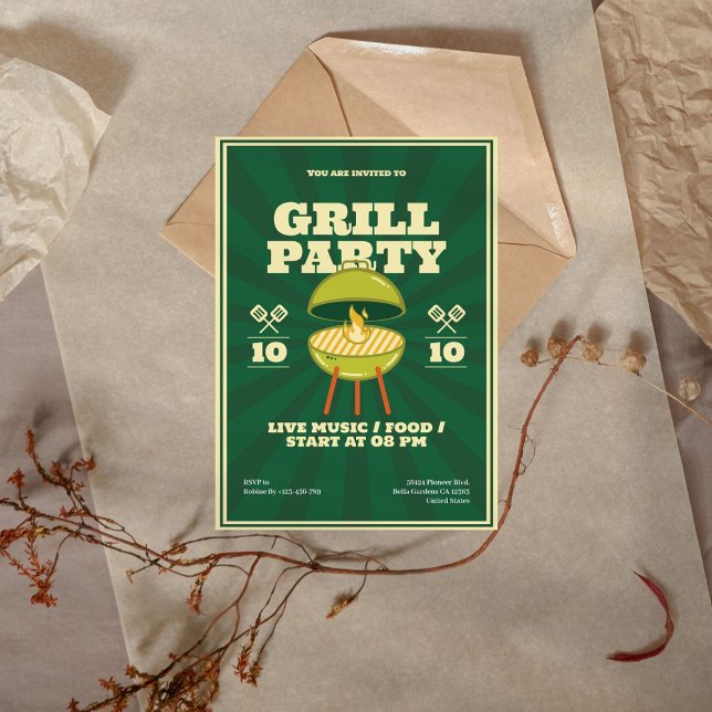 Convite de festas da grade do CHURRASCO retrorrefl (Criador carregado)