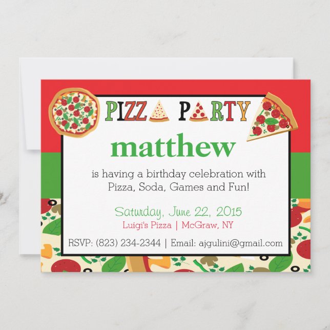 Convite de festas da pizza (Frente)