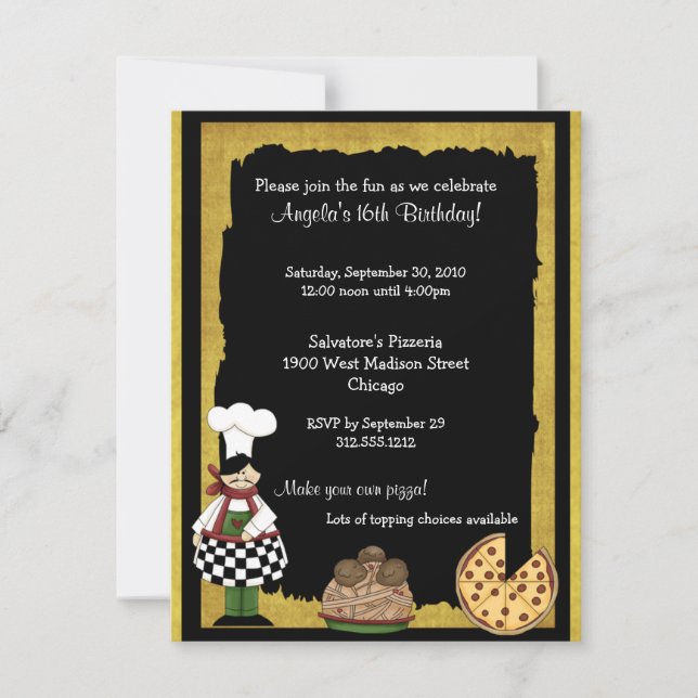 Convite de festas da pizza do doce 16 (Frente)