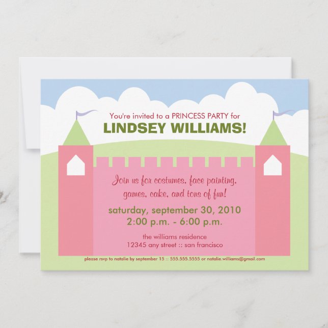 Convite de festas da Princesa do Castelo Real (Frente)