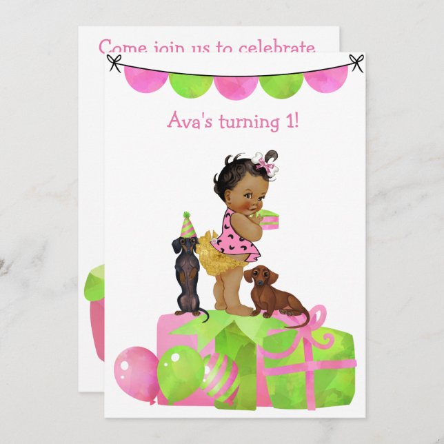 Convite de festas Dachshund Hispânico Baby Girl (Frente/Verso)