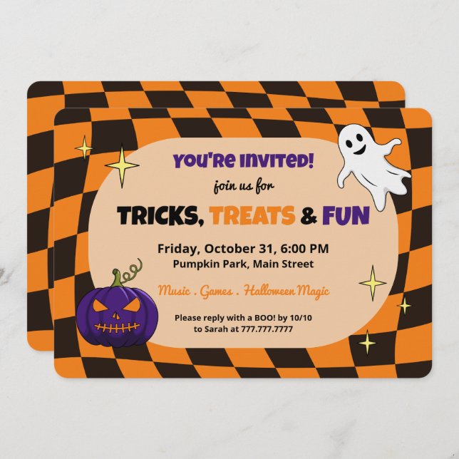 Convite de festas das Crianças de Halloween de Bom (Frente/Verso)