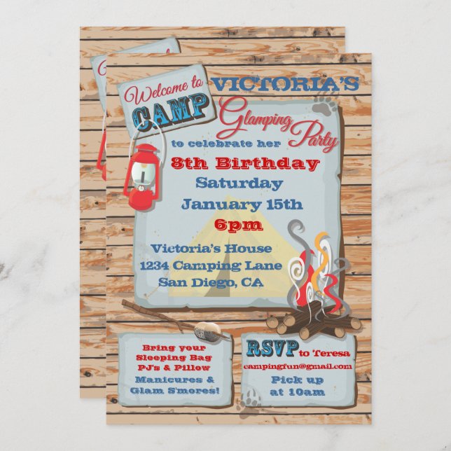 Convite de festas de acampamento (Frente/Verso)