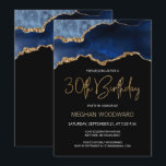 Convite de festas de Agate Dourado Azul<br><div class="desc">Este elegante convite para aniversário de 30 anos apresenta uma imagem de aquarela de um geode agado em tons de azul com realces de falso ouro. As palavras "aniversário de 30 anos" aparecem na falsa brilha dourada em letra decorativa moderna de escrita manual. Personalize-o com o nome do honroso em...</div>