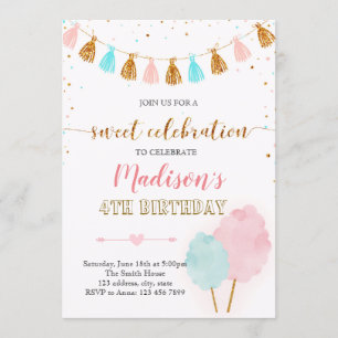 convite de festas de algodão doce