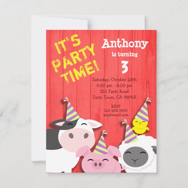 Convite de festas De Animais De Criação Cuja Espéc (Frente)