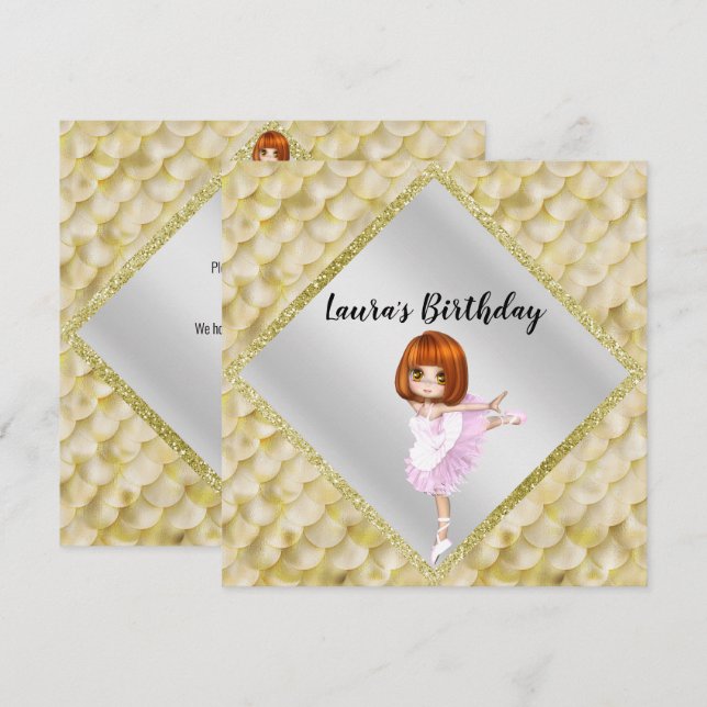 Convite de festas de aniversário bonito de Balleri (Frente/Verso)