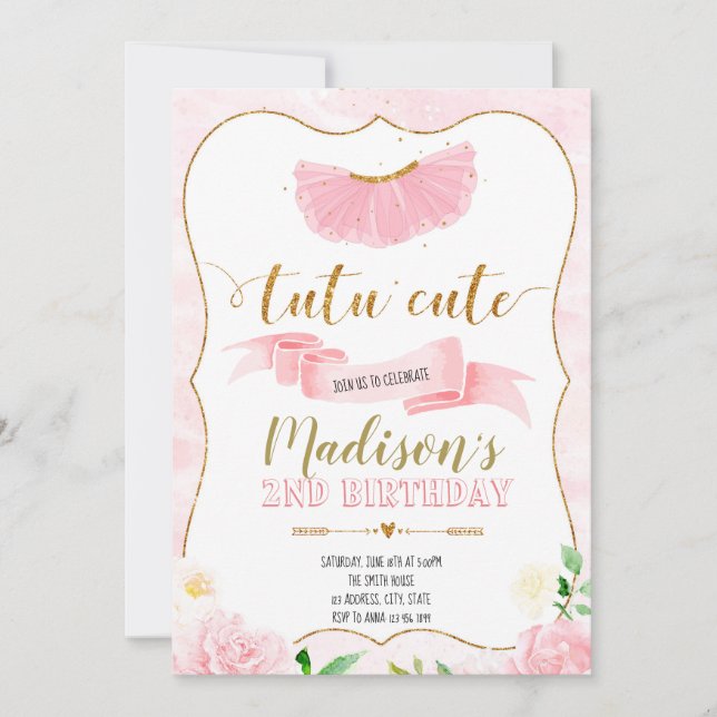 Convite de festas de aniversário bonito de Tutu (Frente)