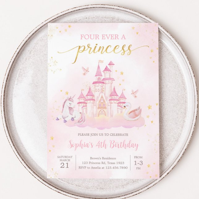 Convite de festas de aniversário da Princesa 4 (Four Ever a Princess Birthday Party Invitation)