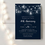 Convite de festas de Aniversário das Luzes de Cord<br><div class="desc">Barato personalizado imprimiu 40º convites de festas de aniversário de casamento com um modelo fácil de usar para personalização. Este design de chic rústico apresenta cadeias de luzes brilhantes de cordas e frascos de pedras em um fundo azul marinho escuro. Personalize o convite com os detalhes da sua festa de...</div>