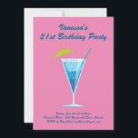 Convite de festas de aniversário de 21 anos cor-de<br><div class="desc">Este convite de aniversário colorido é acentuado com um coquetel azul divertido sobre um fundo cor-de-rosa, fazer perfeito para o Partido do Verão, tropical, luau ou aniversário de 21 anos piscina. É fácil personalizar com seus próprios detalhes e idade; no entanto, se você precisar de ajuda ou de outros itens...</div>