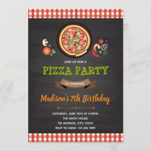 Convite de festas de aniversário de pizza