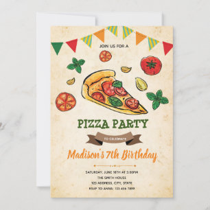 Convite de festas de aniversário de pizza