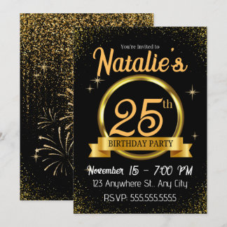 Convite de festas de aniversário feliz e Dourado l