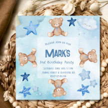 Convite de festas de aniversário fofo do urso azul