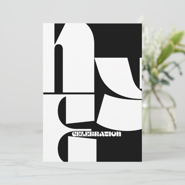 Convite de festas de Ano Novo da Retrora Preta e B (Em pé/Frente)