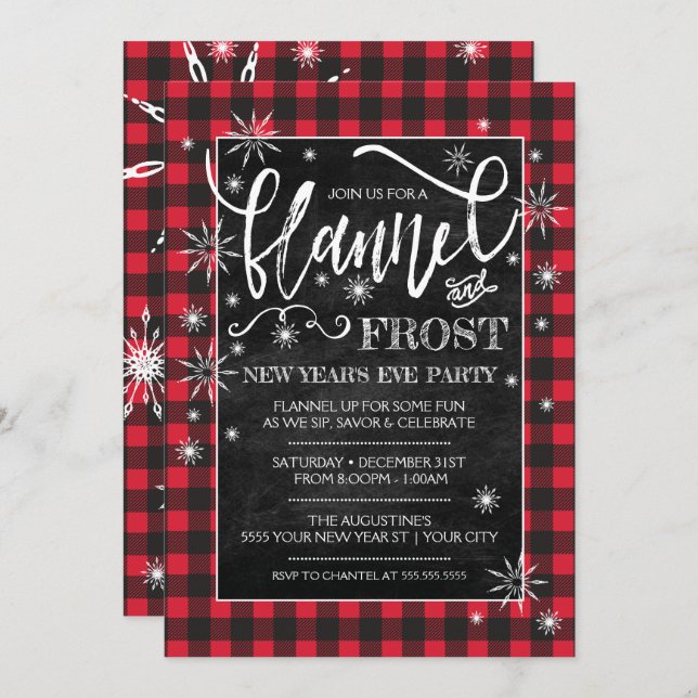 Convite de festas de Ano Novo Flannel & Frost (Frente/Verso)