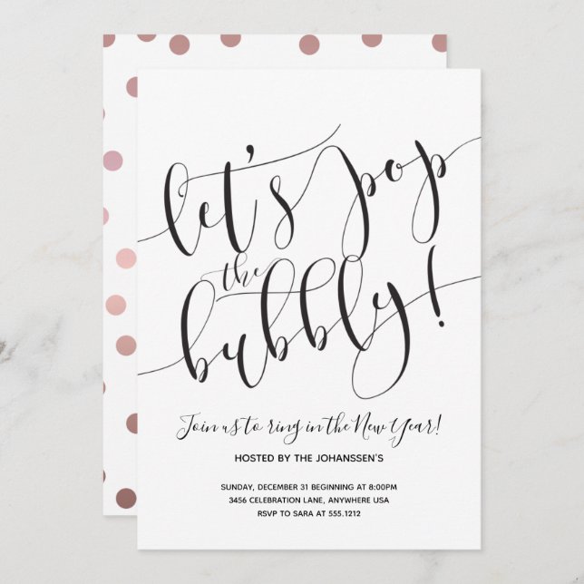 Convite de festas de Ano Novo Moderno (Frente/Verso)