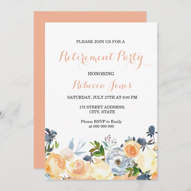Convite de festas de Aposentação Elegante das Flor (Frente/Verso)