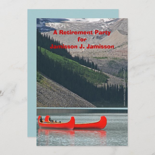 Convite de festas de aposentadoria, canoas de mont (Frente/Verso)
