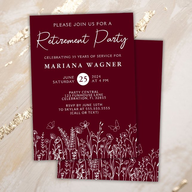 Convite de festas de aposentadoria de flores silve (Criador carregado)