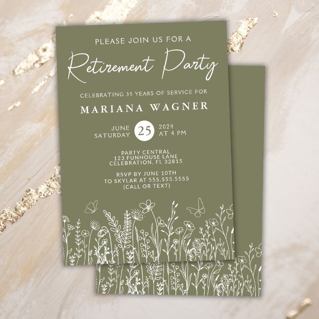 Convite de festas de aposentadoria de flores verde (Criador carregado)
