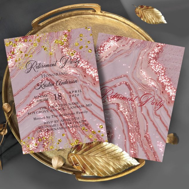 Convite de festas de aposentadoria Glitter Rosy (Criador carregado)