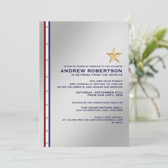 Convite de festas de aposentadoria militar (Em pé/Frente)