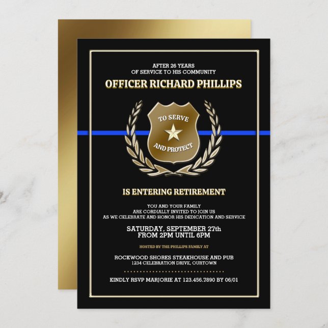 Convite de festas de aposentadoria policial (Frente/Verso)