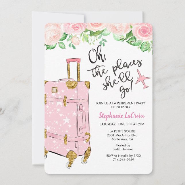 Convite de festas de aposentadoria sujeito a viage (Frente)