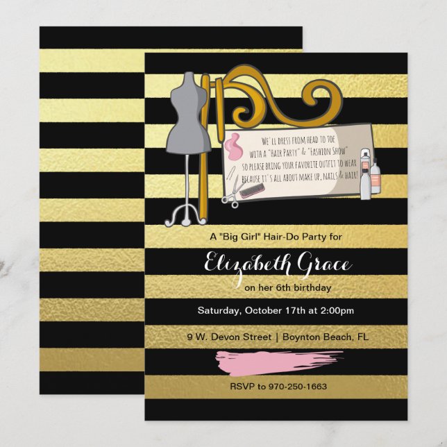 Convite de festas de Apresentação de Cabelos/Modos (Frente/Verso)