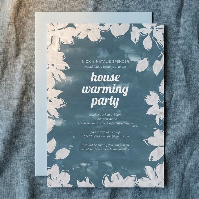 Convite de festas de aquecimento da casa (Floral frame House warming party invitation.)