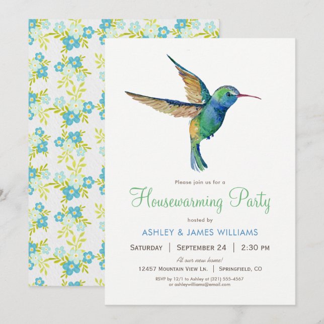 Convite de festas de Aquecimento Familiar Hummingb (Frente/Verso)
