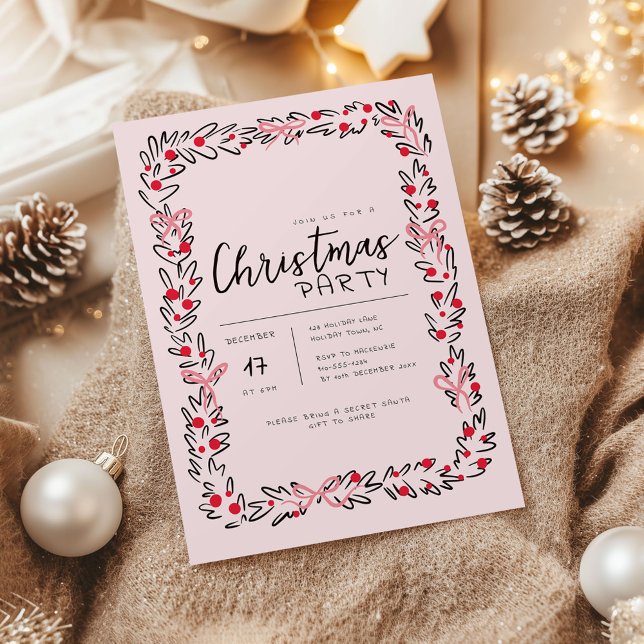 Convite de festas de Arco e cruz de Natal pré-disq (Whimsical Christmas Wreath holiday party invitation)